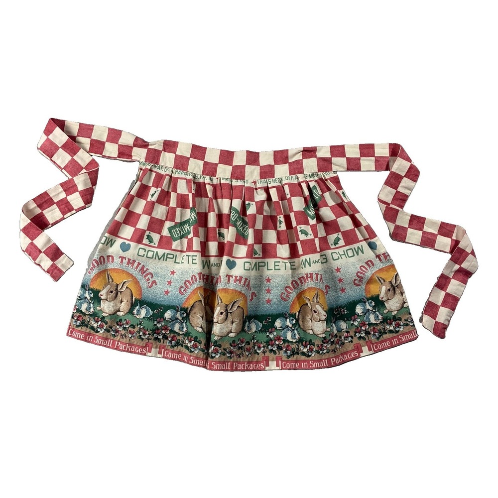 Country Style Waist Apron Red Check Bunny Rabbit Good Things Print Cottagecore